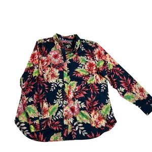 Talbots Floral Cotton Button Down Shirt XL‎ Coastal Resort Preppy